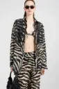 ermanno scervino  - Camicia in misto cotone e seta con stampa zebrata e pizzo rebrodé
