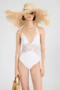 ermanno scervino  - Costume intero con scollo a V e inserti in pizzo macramè