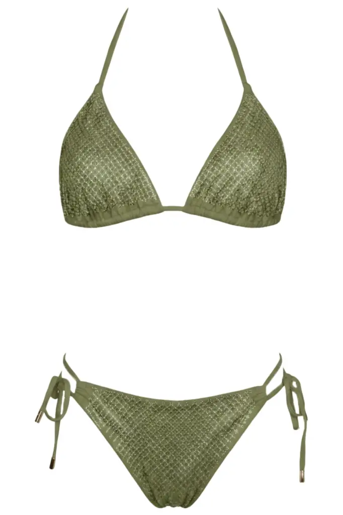 Miss Bikini - BIKINI TRIANGOLO SLIP BRASILE RETE STRASS - MICROFIBRA TINTA UNITA