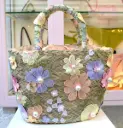 I COSTUMI DEL FORTE - BORSA DI PAGLIA CON FIORI E PERLE APPLICATE