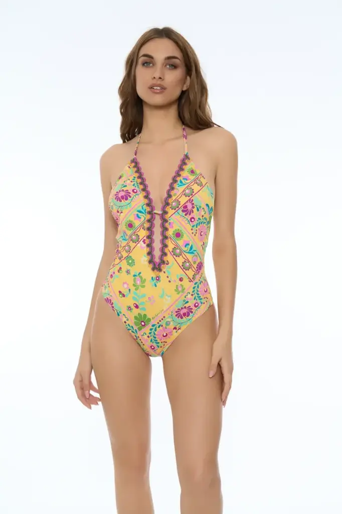 Miss Bikini - Costume Intero con Stampa Floreale e Crochet