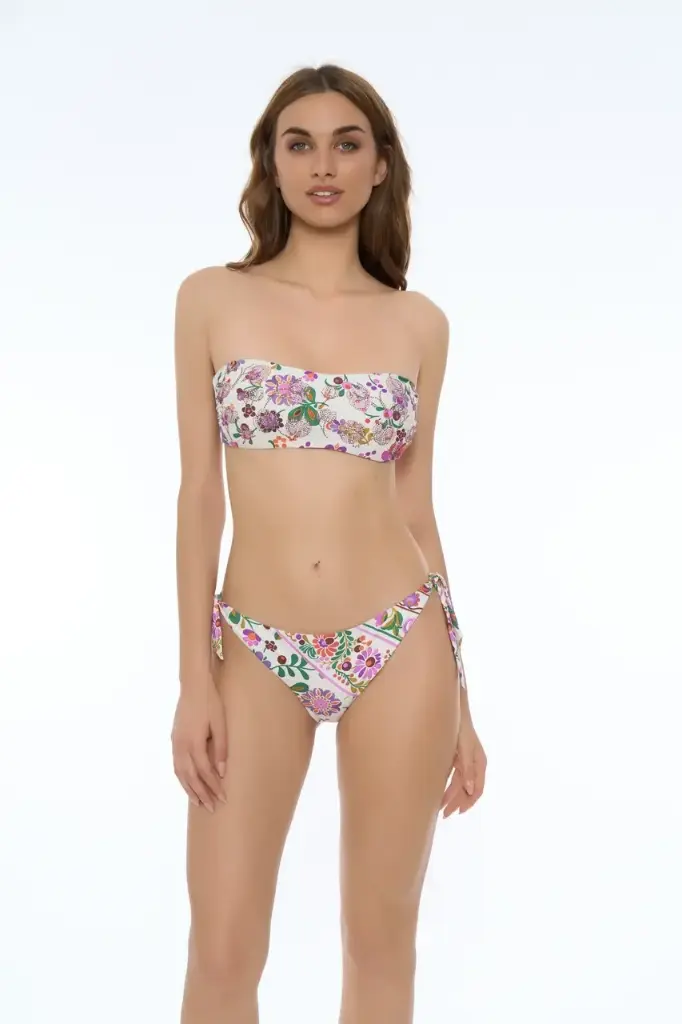    Bikini a Fascia Floreale con Strass e Slip Regular