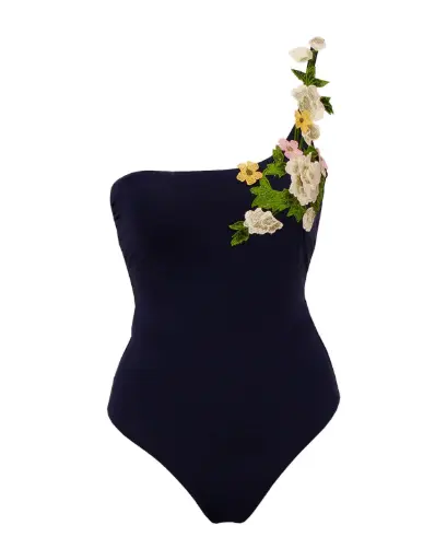 raffaela d'angelo - Intero monospalla con fiore macramé.