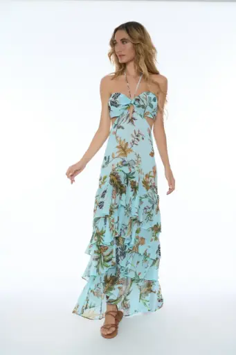 miss bikini - Abito Lungo Tropicale Cut-out con Balze